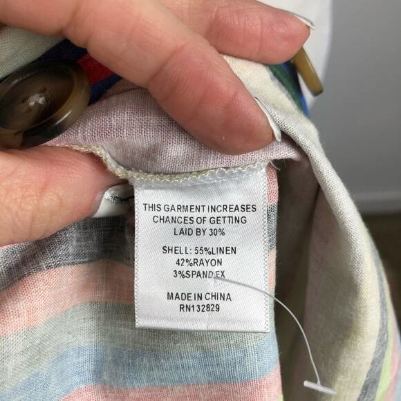 LPA Revolve Puff Sleeve Button Front Multi Striped Linen Mini Dress Size XS - Picture 12 of 16